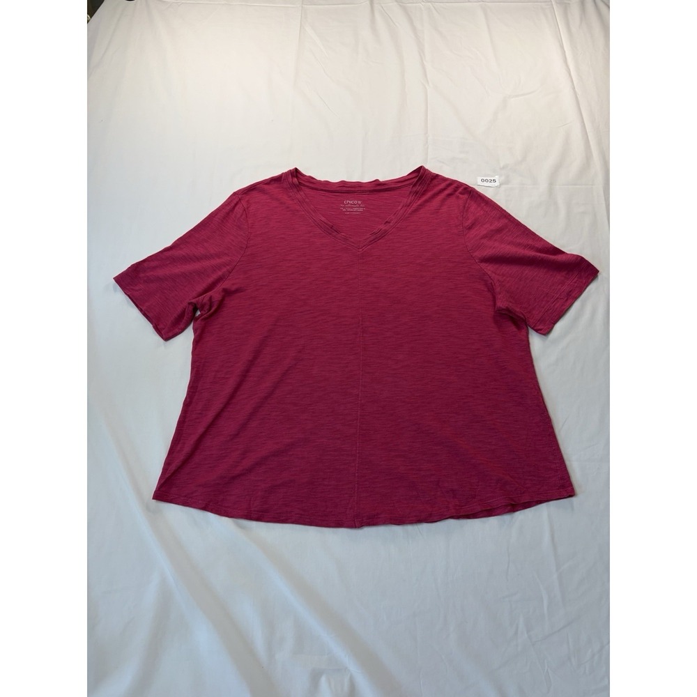 Chicos The Ultimate Tee Pink V-Neck Short Sleeve T-Shirt Size 3P L 0025